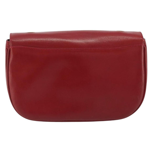 CELINE Chain Shoulder Bag Leather Red Gold Auth 193798