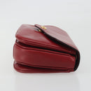 CELINE Chain Shoulder Bag Leather Red Gold Auth 193798-4