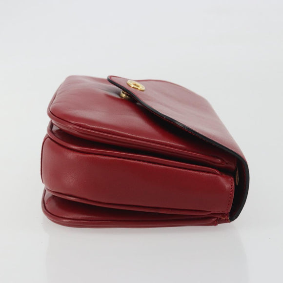 CELINE Chain Shoulder Bag Leather Red Gold Auth 193798