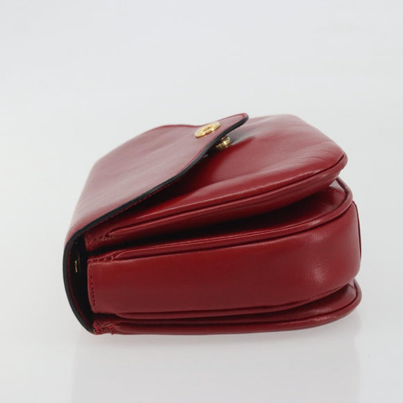 CELINE Chain Shoulder Bag Leather Red Gold Auth 193798