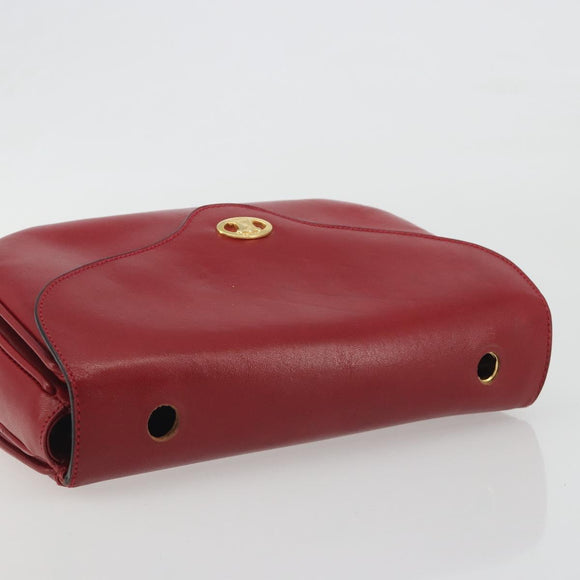 CELINE Chain Shoulder Bag Leather Red Gold Auth 193798