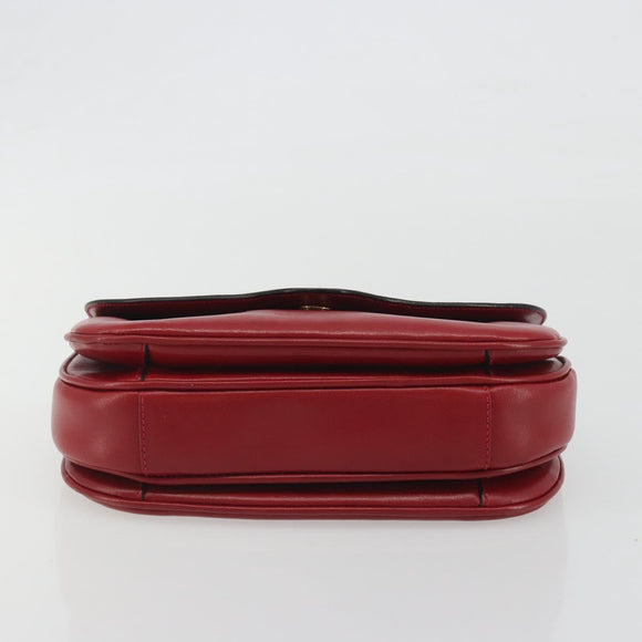 CELINE Chain Shoulder Bag Leather Red Gold Auth 193798