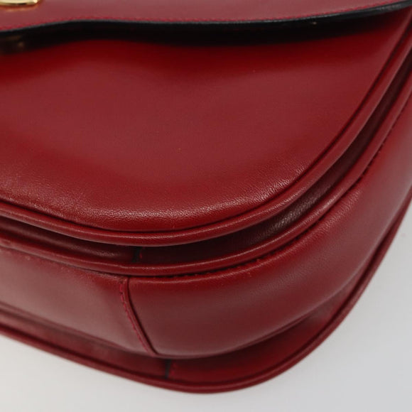 CELINE Chain Shoulder Bag Leather Red Gold Auth 193798