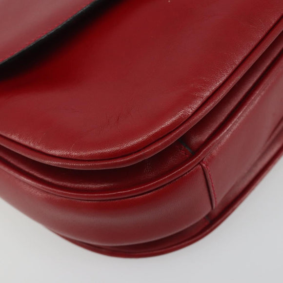 CELINE Chain Shoulder Bag Leather Red Gold Auth 193798