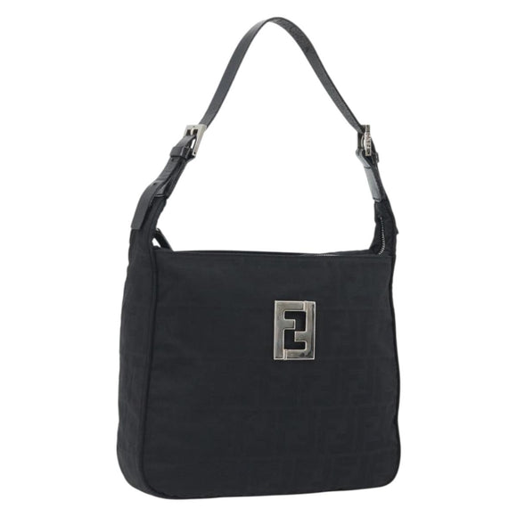 FENDI Zucca Canvas Shoulder Bag Black Auth 193804