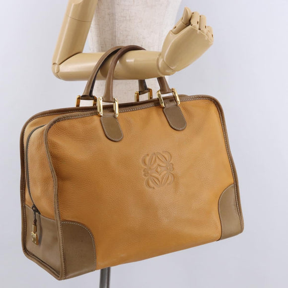LOEWE Amazona 40 Hand Bag Leather Brown Gold Auth 193805A