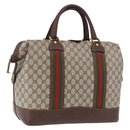 GUCCI GG Supreme Web Sherry Line Boston Bag PVC Beige Gold Auth 193806A-1