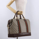 GUCCI GG Supreme Web Sherry Line Boston Bag PVC Beige Gold Auth 193806A-19