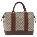 GUCCI GG Supreme Web Sherry Line Boston Bag PVC Beige Gold Auth 193806A-2