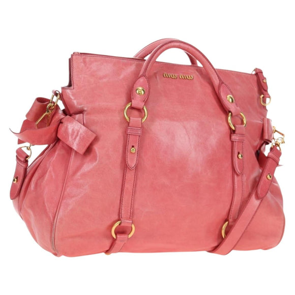 Miu Miu Hand Bag Leather 2way Pink Gold Auth 193807M