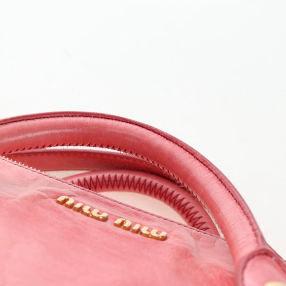 Miu Miu Hand Bag Leather 2way Pink Gold Auth 193807M
