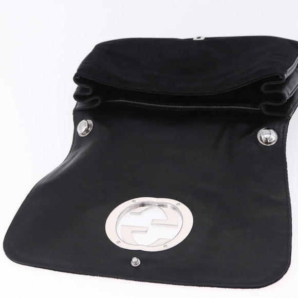 GUCCI Interlocking G Shoulder Bag Velor Black Silver Auth 193808V