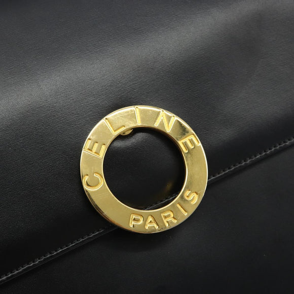 CELINE Circle Shoulder Bag Leather Black Gold Auth 193810V