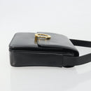 CELINE Circle Shoulder Bag Leather Black Gold Auth 193810V-3