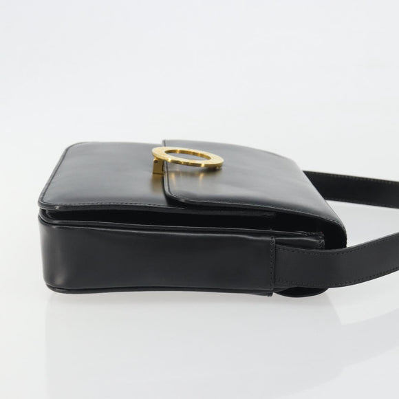 CELINE Circle Shoulder Bag Leather Black Gold Auth 193810V