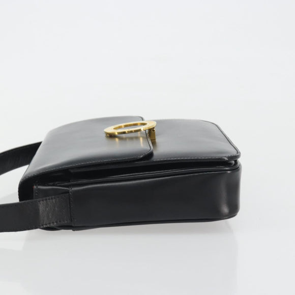 CELINE Circle Shoulder Bag Leather Black Gold Auth 193810V