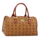 MCM Logogram Vicetos Boston Bag PVC Leather Brown Gold Auth 193811-1