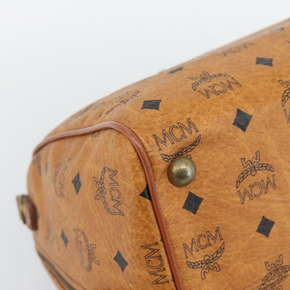 MCM Logogram Vicetos Boston Bag PVC Leather Brown Gold Auth 193811