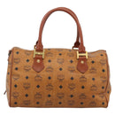 MCM Logogram Vicetos Boston Bag PVC Leather Brown Gold Auth 193811-3