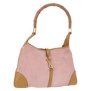 GUCCI Bamboo Jackie Shoulder Bag Suede Pink Gold 001 4060 Auth 193813V-1