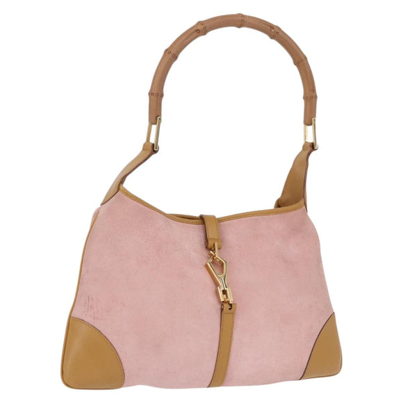 GUCCI Bamboo Jackie Shoulder Bag Suede Pink Gold 001 4060 Auth 193813V