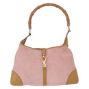 GUCCI Bamboo Jackie Shoulder Bag Suede Pink Gold 001 4060 Auth 193813V-13
