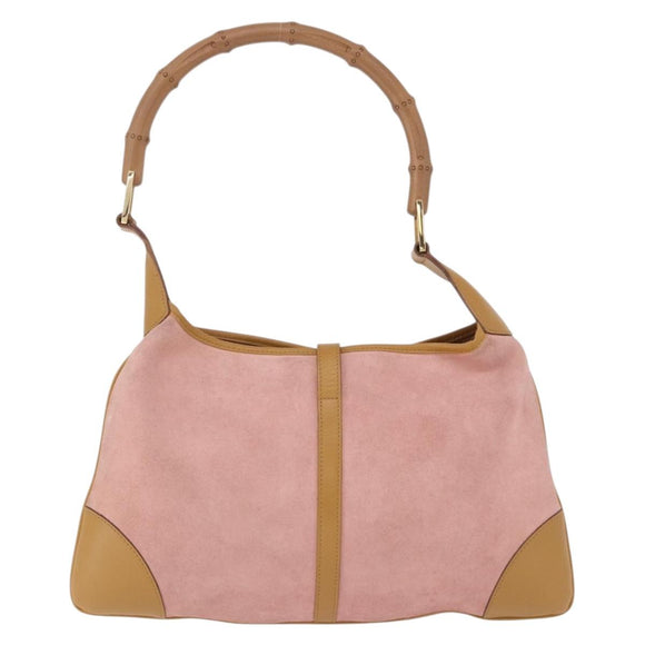 GUCCI Bamboo Jackie Shoulder Bag Suede Pink Gold 001 4060 Auth 193813V