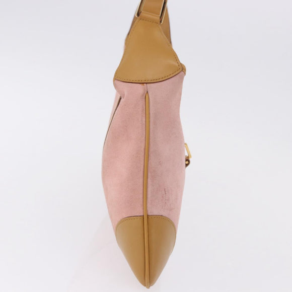 GUCCI Bamboo Jackie Shoulder Bag Suede Pink Gold 001 4060 Auth 193813V