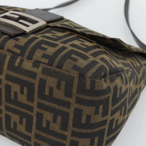 FENDI Zucca Canvas Mamma Baguette Shoulder Bag Brown Black Auth 193847V