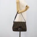 FENDI Zucca Canvas Mamma Baguette Shoulder Bag Brown Black Auth 193847V-23