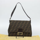 FENDI Zucca Canvas Mamma Baguette Shoulder Bag Brown Black Auth 193847V-12