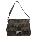 FENDI Zucca Canvas Mamma Baguette Shoulder Bag Brown Black Auth 193847V-13