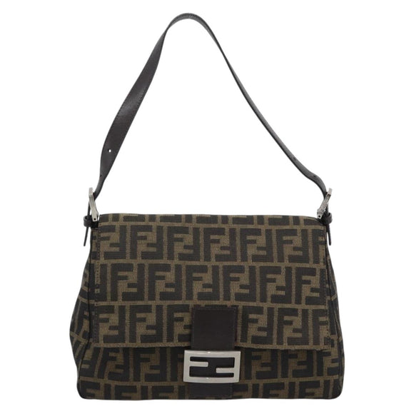 FENDI Zucca Canvas Mamma Baguette Shoulder Bag Brown Black Auth 193847V