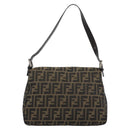 FENDI Zucca Canvas Mamma Baguette Shoulder Bag Brown Black Auth 193847V-2