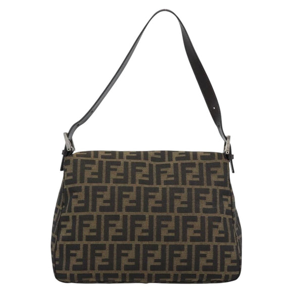 FENDI Zucca Canvas Mamma Baguette Shoulder Bag Brown Black Auth 193847V