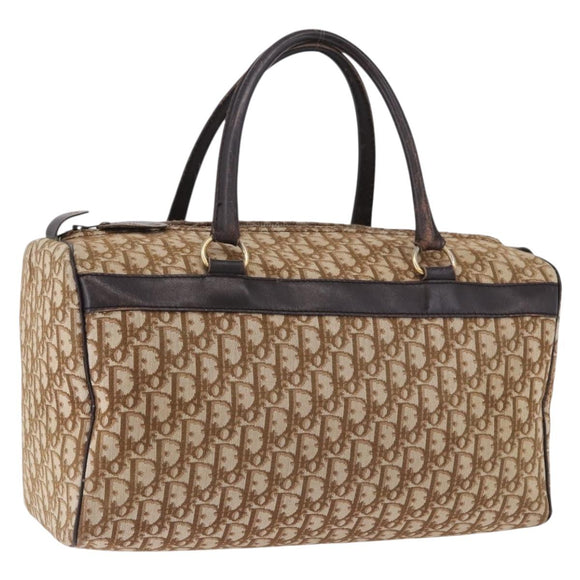 Christian Dior Trotter Canvas Boston Bag Beige Gold Auth 193848