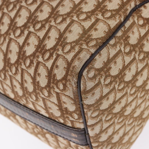Christian Dior Trotter Canvas Boston Bag Beige Gold Auth 193848