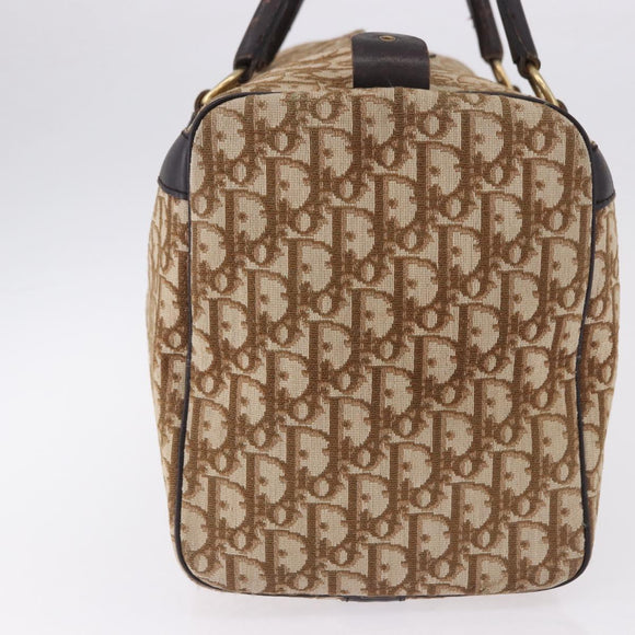 Christian Dior Trotter Canvas Boston Bag Beige Gold Auth 193848