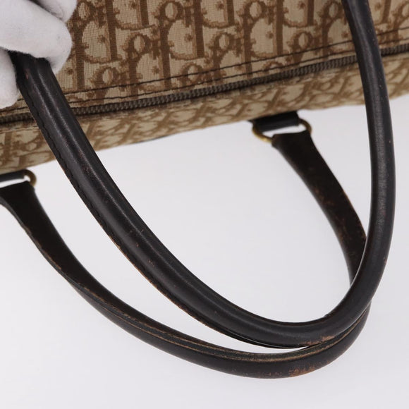 Christian Dior Trotter Canvas Boston Bag Beige Gold Auth 193848
