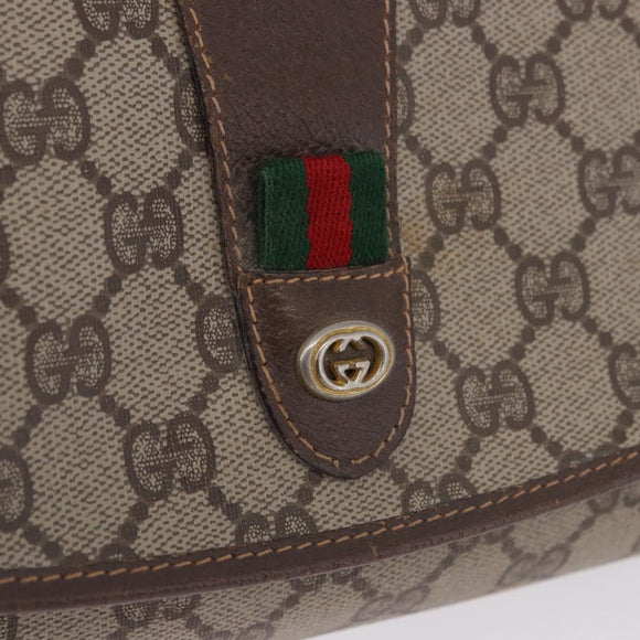 GUCCI GG Supreme Web Sherry Line Bag PVC Beige Gold 156 01 030 Auth 193851