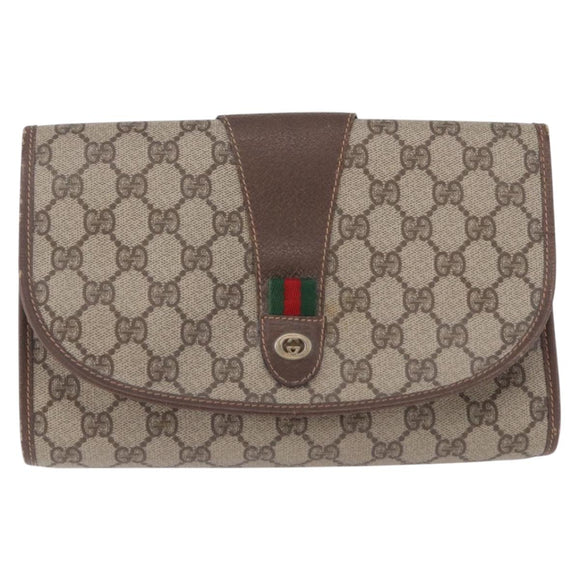 GUCCI GG Supreme Web Sherry Line Bag PVC Beige Gold 156 01 030 Auth 193851