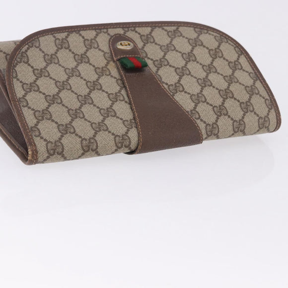 GUCCI GG Supreme Web Sherry Line Bag PVC Beige Gold 156 01 030 Auth 193851