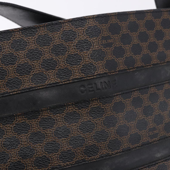 CELINE Macadam Canvas Shoulder Bag PVC Leather Black Gold Auth 193854
