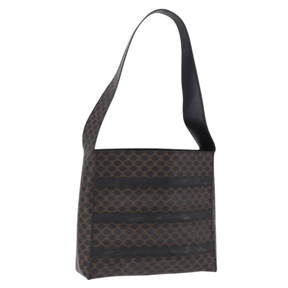 CELINE Macadam Canvas Shoulder Bag PVC Leather Black Gold Auth 193854