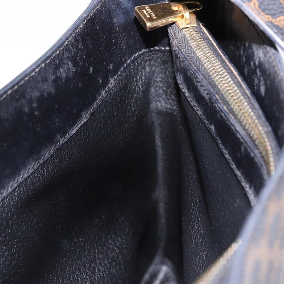CELINE Macadam Canvas Shoulder Bag PVC Leather Black Gold Auth 193854