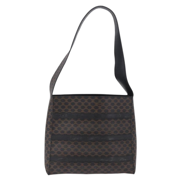 CELINE Macadam Canvas Shoulder Bag PVC Leather Black Gold Auth 193854