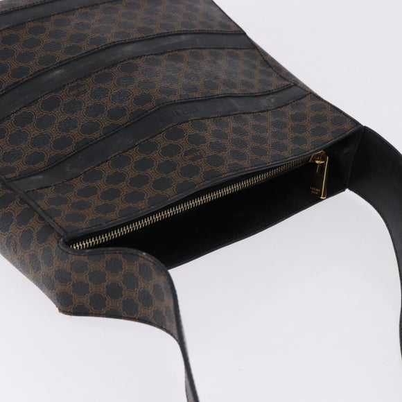 CELINE Macadam Canvas Shoulder Bag PVC Leather Black Gold Auth 193854