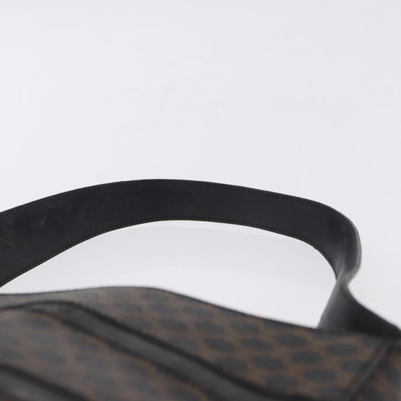 CELINE Macadam Canvas Shoulder Bag PVC Leather Black Gold Auth 193854