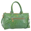 PRADA Hand Bag Patent Leather 2way Green Gold Auth 193855A-1