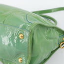 PRADA Hand Bag Patent Leather 2way Green Gold Auth 193855A-18